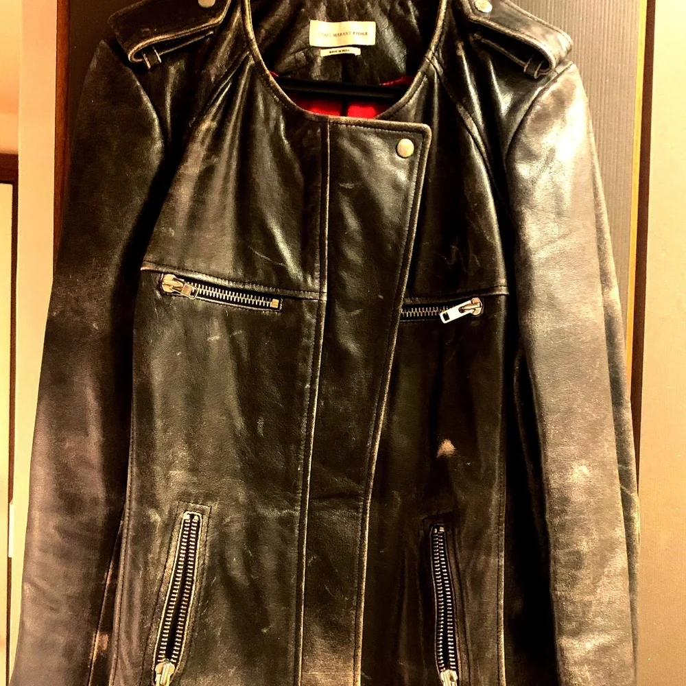 Isabel Marant Bacuri Distressed Leather Jacket As seen on Jennifer Lawrence - Picture 2 of 5